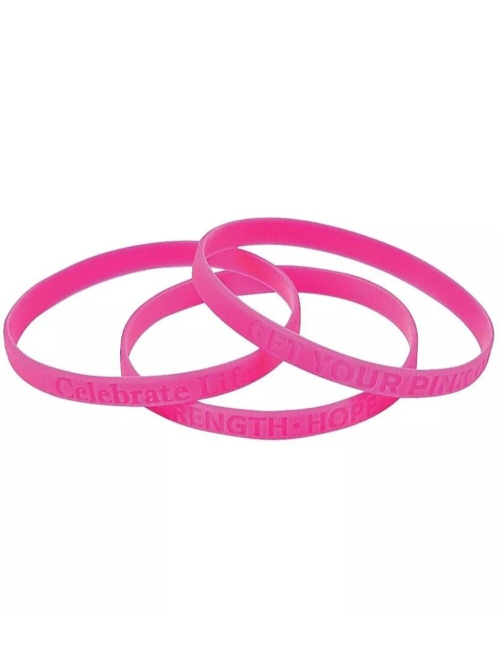 24 Pink Ribbon Thin Silicone Bracelets Breast Cancer Awareness 1/4 inch Bands